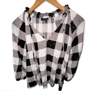 Harvé Benard XL Plaid Peasant Blouse w/ Gold Foil Detail blouse Boho cottagecore